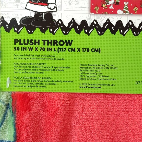 Peanuts Christmas Snoopy & Charlie Brown Plush Throw Blanket 50" X 70" Super Sof - Picture 5 of 8